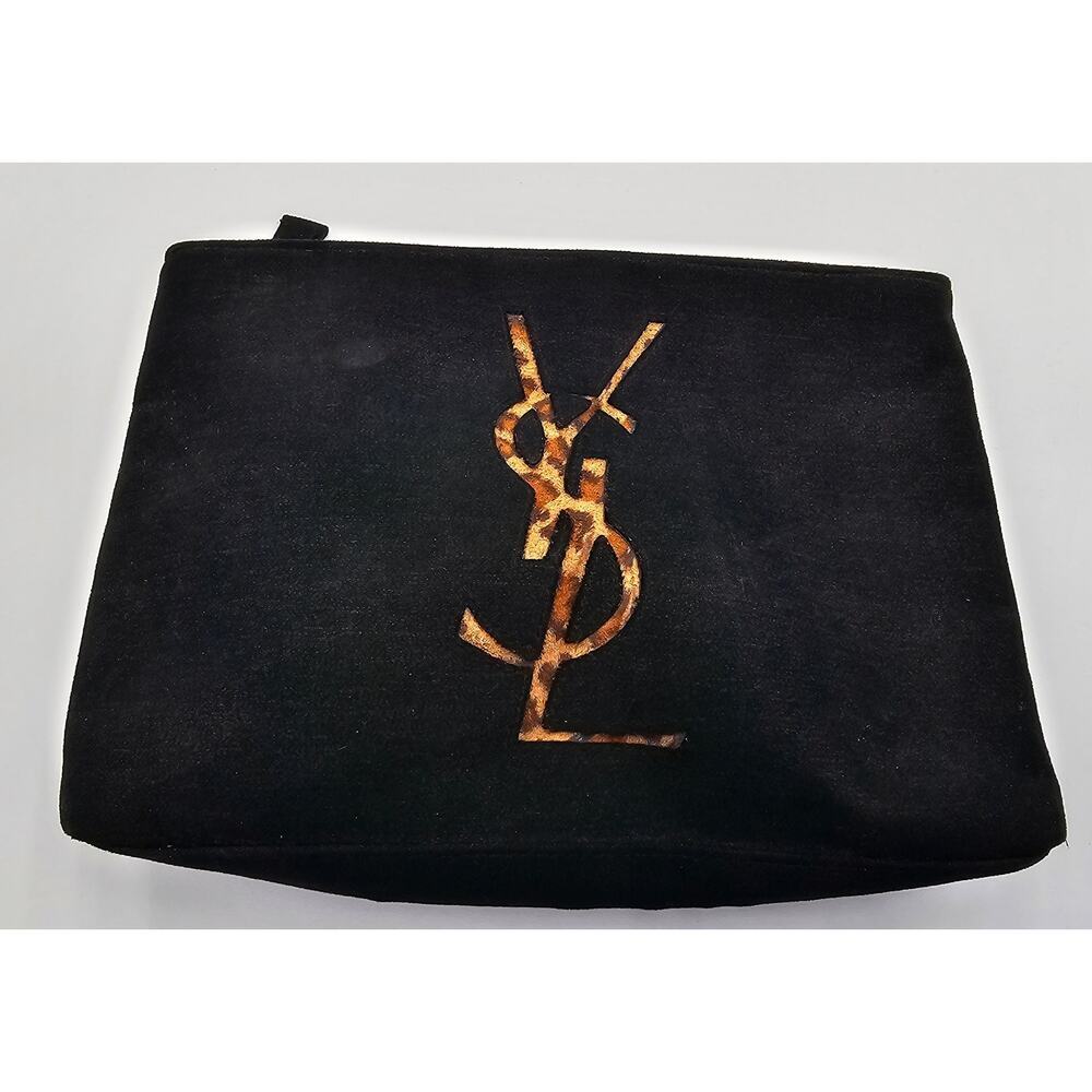 YSL Perfums Black and Animal Print Makeup Bag - Picture 1 of 7